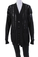 Stella McCartney Womens Wool Cut Out V-Neck Cardigan Sweater Top Black Size 42