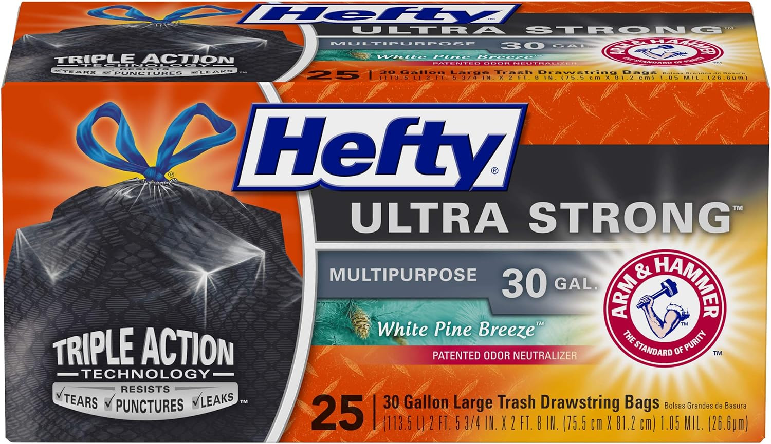 Hefty Ultra Strong Multipurpose Large Trash Bags, 25 Count (Pack of 1), Black