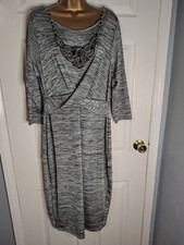 NWT Papaya size 18 Grey Marl Beaded Neck Wrap Front Midi Jersey Dress Work Party