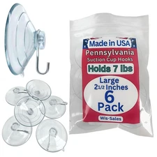 Wis-Sales 6-Pak Large 2 1/2 Inch Pennsylvania Heavy Duty Suction Cup Hooks fo...