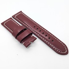 24mm Red Waxy Leather Band Strap For PAM RADIOMIR LUMINOR Wirstwatch