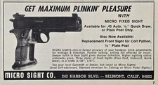 Micro Sight Co Handgun Rear Front Customs Belmont CA Vintage Print Ad 1976