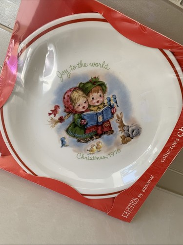 Piatto vintage nuovo con scatola Rusties by Brownie Joy to the World Natale 1976 ~ Inghilterra - Foto 6 di 6
