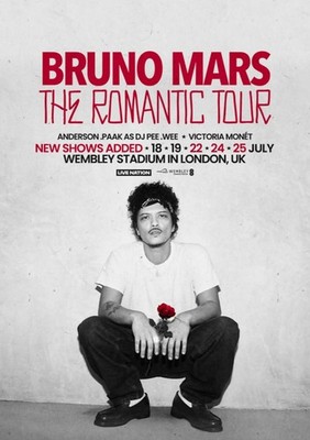 Bruno Mars Romantic Tour 2026 Poster Print London A4 Unframed