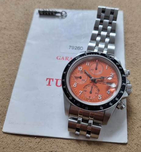 Tudor Prince Date 79260 Chrono Steel 40mm Orange Dial Bracelet Paper 2001 Approx