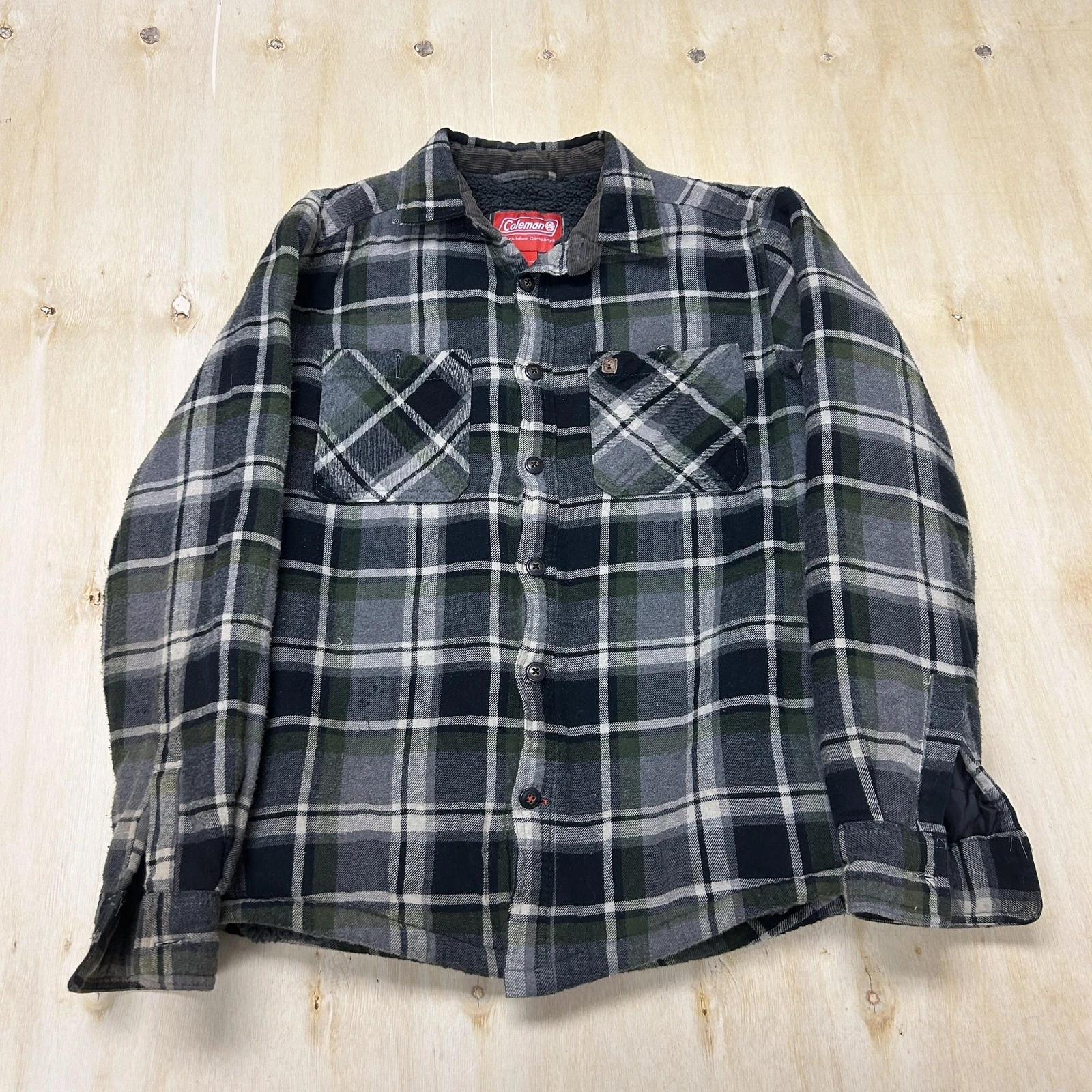 Coleman Shirt Jacket Mens Small Gray Plaid Flannel Sherpa Lined Outdoor Warm