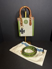 Tory Burch Mini Blake Canvas Mini Tote With Blue/green Keychain Purse Charm