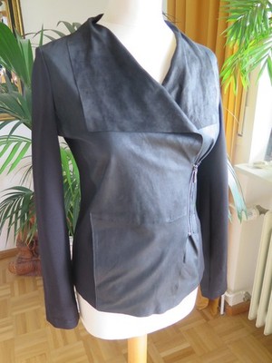 MAX MARA WEEKEND Asymmetrischer,schwarzer Blazer/Jacke (mit Ziegenleder) Gr. 36
