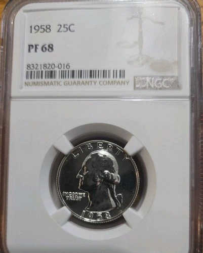 1958 25C NGC Proof PF 68 Washington Silver Quarter
