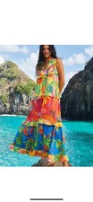 NWOT Farm rio size S Mixed prints tiered tropical print maxi dress multi color