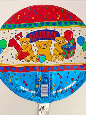 Happy 1st Birthday Foil Balloon- Bright colors - Bears- Number 1 - Party - 18''