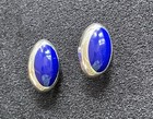 Lapis Lazuli Pierced Stud Earrings Vintage Mexico Sterling Silver Large Oval