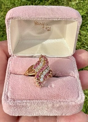 Mary Kay Ring rosa Saphire Diamanten 14 Karat Gold in Original Box, 7 1/4 A+++