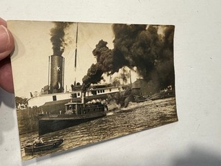 unusual! 1916 RPPC Huron OHIO LAKE ERIE steamships boat FAIRMOUNT smokestacks