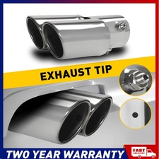For 1.4-2.5" Car Exhaust Tip Pipe Muffler Universal Chrome Silver Twin Outlet