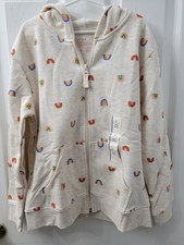 Cat and Jack Hoodie Girls L 10/12 Light Tan with Rainbows Full Zip NWT