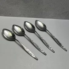 4 Ekco Eterna BALBOA Stainless Glossy Geometric Pattern Silverware Spoons MCM