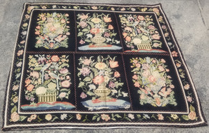 Vintage French Floral Needlepoint Handmade Multicolor Rug Wool Carpet 156x134 cm