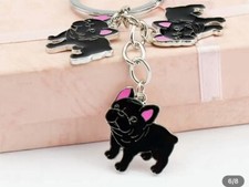 Black French Bulldog Lovers Key Chain Bag Charm 3 Bulldog Dangles