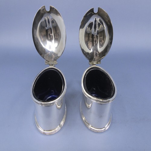 William Hutton & Sons 19c Pair Georgian Style Mustard Pots Cobalt Glass Liners - Picture 3 of 12