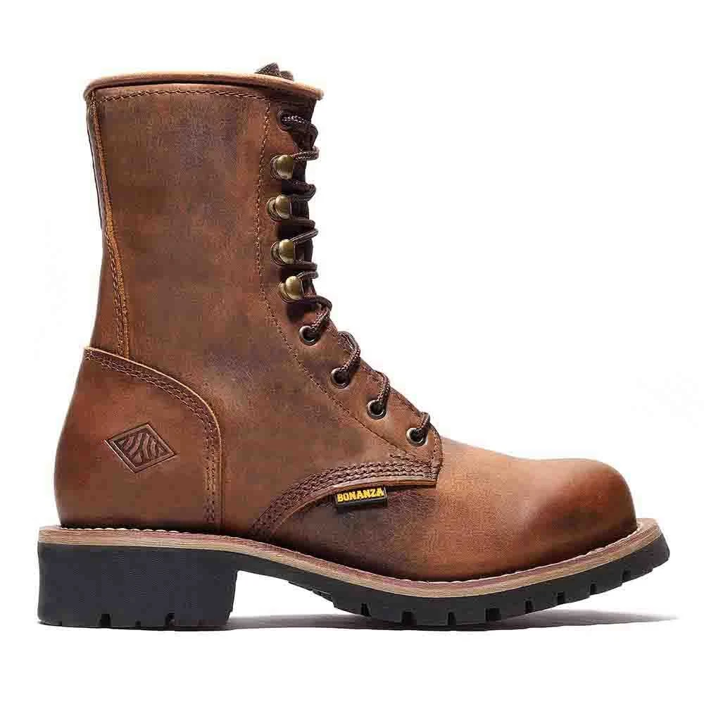 Bonanza Brown Full Grain Oiled Leather Logger Boots