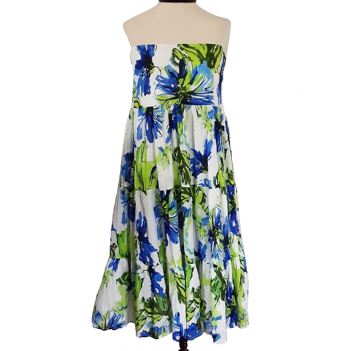 NWT Chaps Size M Strapless Blue Green White Floral All Cotton Tropical Sun  Dress | eBay