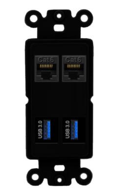RiteAV 2 Port Cat6 2 USB3 Wall Plate Rocker Black