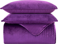 Luxury 3-Piece Velvet Corduroy Stripe Quilt Set, Ultra Soft Bedspread - Cozy Vel