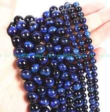 Natural 4/6/8/10/12/14mm Blue Tiger's Eye Gemstone Round loose Beads 15'' Strand