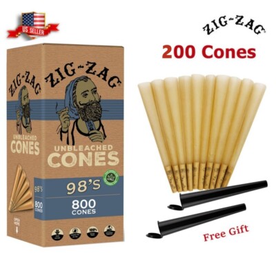 Zig-Zag  Unbleached Paper Cones 98mm Size 200 Pack & Free 2 Tubes