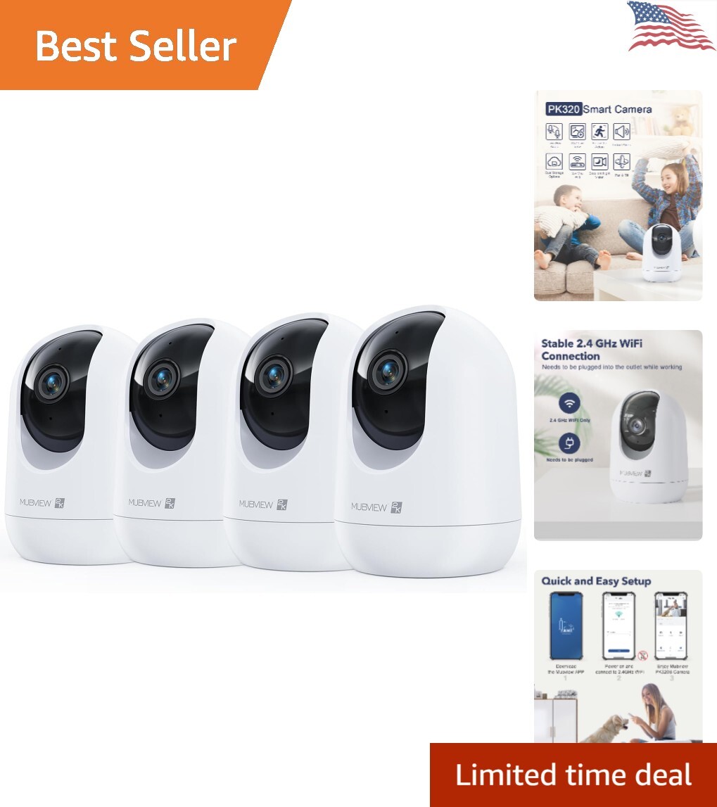 4 Pack 2K Night Vision Pet Camera - Motion Tracking - WiFi - Two-Way Audio-image