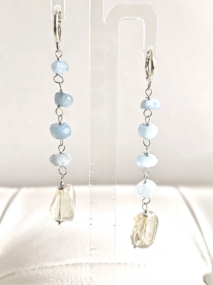 Orecchini in argento 925, acquamarina e quarzo lemon - Immagine 2 di 4