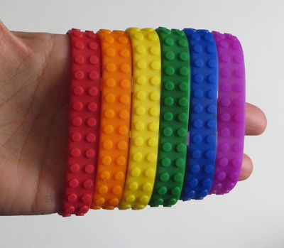 12 Building Block Brick Rubber Bracelets Kid Birthday Party Goody Loot Bag Favor