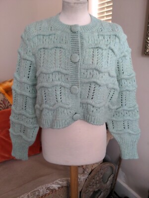 Mango Beautiful Green Wool Blend Yellow Accent Cropped