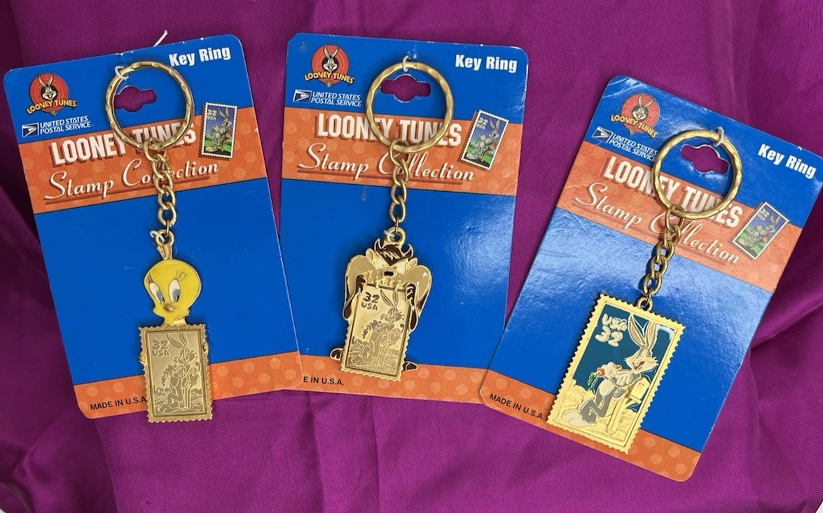 Vintage 1997 Looney Tunes USPS 32 Cent Stamp Keychain Set of 3
