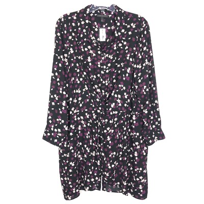 Lane Bryant NWT Purple Black Floral Long Sleeve Shirt Dress Twist Waist Plus 26