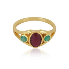 Emerald and Ruby 18k Gold Plated 925 Silver Engagement Ring Jewelry