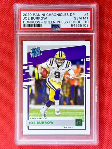 JOE BURROW 2020 PANINI GREEN HOLO FOIL NON AUTO ROOKIE CARD RC SP BENGALS PSA 10