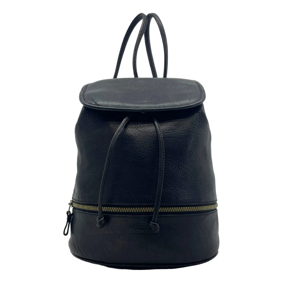 Vintage 90s ETIENNE AIGNER Large Soft Leather Sling Bag Backpack Handbag BLACK - Image 2 of 4