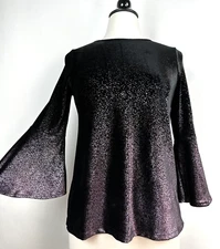 NWT Alfani Velvet Gilded Plum Ombre Bell Sleeve Top SP SMALL PETITE Black Purple