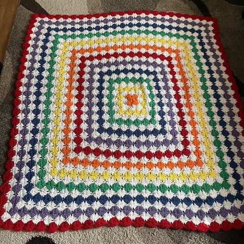 Handmade Crochet Afghan Blanket Colorful Pride LQBTQ+ Boho Rainbow 72” X 66”