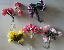 Lot assorted Mini Flowers Short Stems, Small Craft, Dolls, Yellow, Pink, Purple