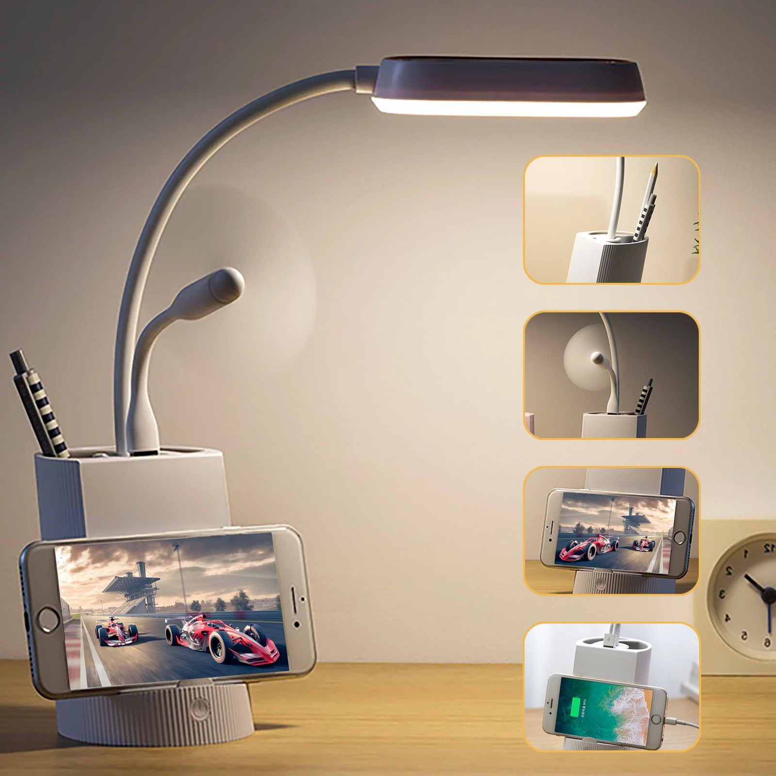 Small Desk Lamp with USB Port Rechargeable LED Desk Light with 3 Modes