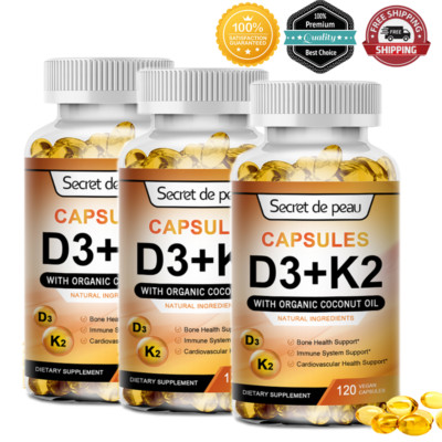3Bottles Vitamin K2 (MK7) with D3 5000 IU Capsules, Immune Health (120pcs*3)