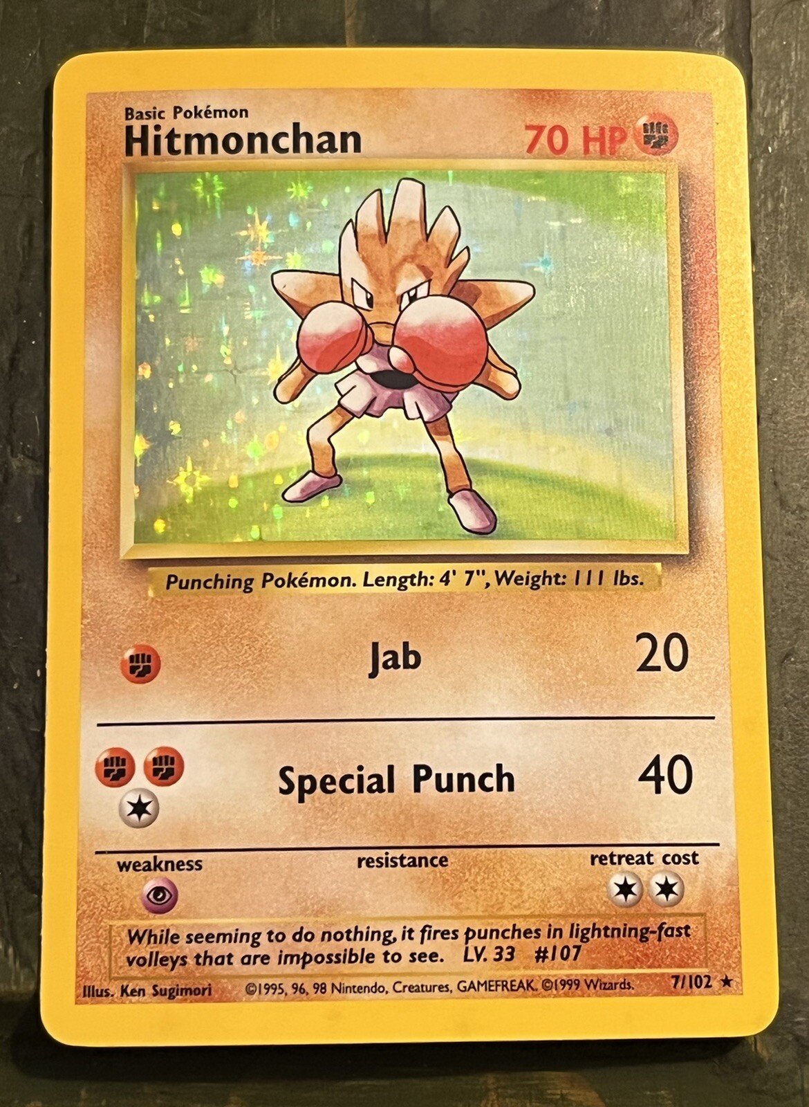 Pokémon TCG Hitmonchan Base Set 7/102 Unlimited Holo Rare Unplayed