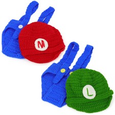 Mario and Luigi Infant 2 Piece Outfit Crochet Hat and Pants - FREE SHIPPING