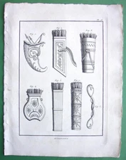 ROMAN ARMS Arrow Holders Quivers of Germans Barbarians - 1804 Copperplate Print