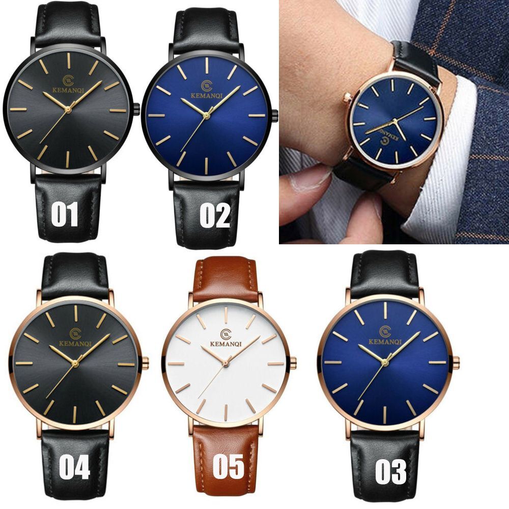 Classic 6.5mm Ultra Thin Men Watch Quartz Wrist Watch Genuine Leather Strap