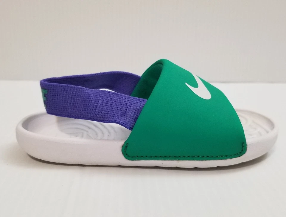Sandálias Nike Kawa bebê/criança slides tamanho 9c verde violeta branco BV1094-300 - Imagem 2 de 4