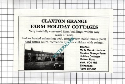 Claxton Grange Farm York Yorkshire Mr & Mrs A Hudson - ca. 1980 Werbung